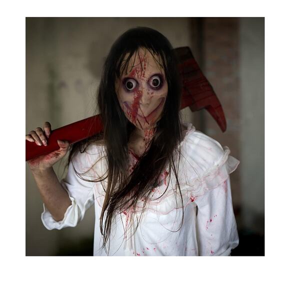 Adult & Teen Creepy Momo Mask With Color Changing Eyes - Picture 2 of 11